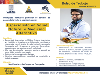 Oportunidad laboral para egresados de los Programas Académicos de Licenciatura en Médico Cirujan