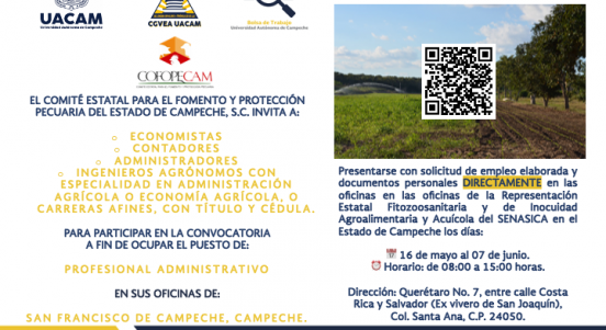 Vacantes del Comité Estatal para el Fomento y Protección Pecuaria del Estado de Campeche, S.C. (COFOPECAM)